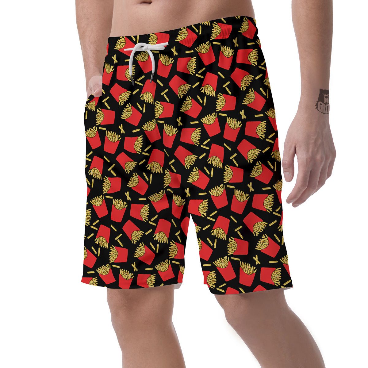 French Fries Doodle Print Pattern Men's Shorts-grizzshop