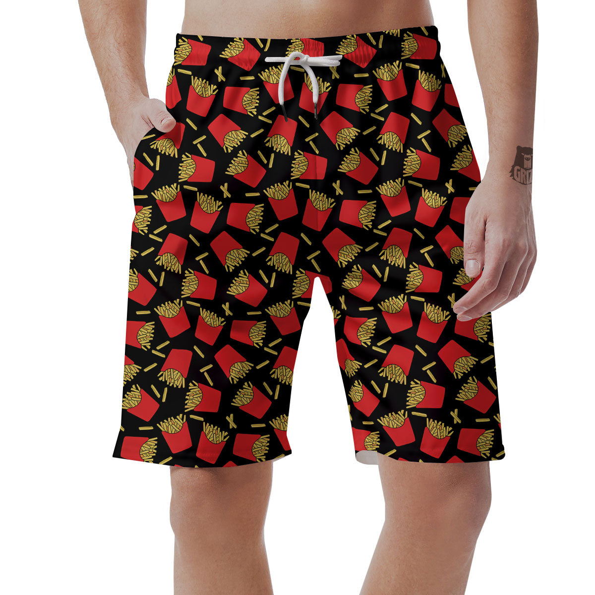 French Fries Doodle Print Pattern Men's Shorts-grizzshop