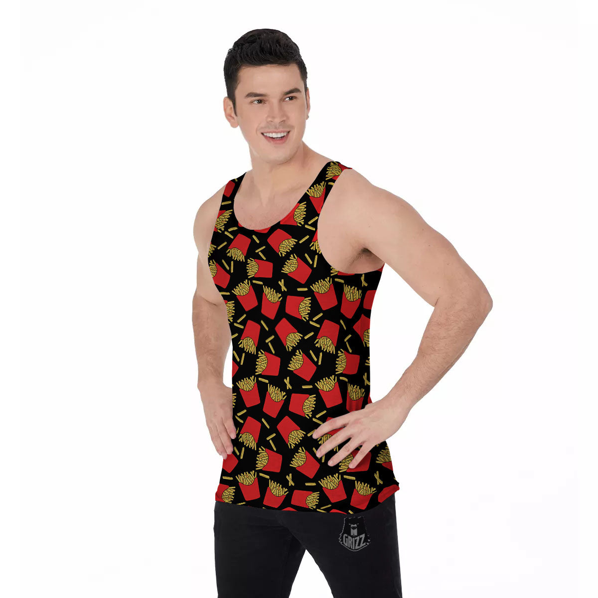 French Fries Doodle Print Pattern Men's Tank Top-grizzshop