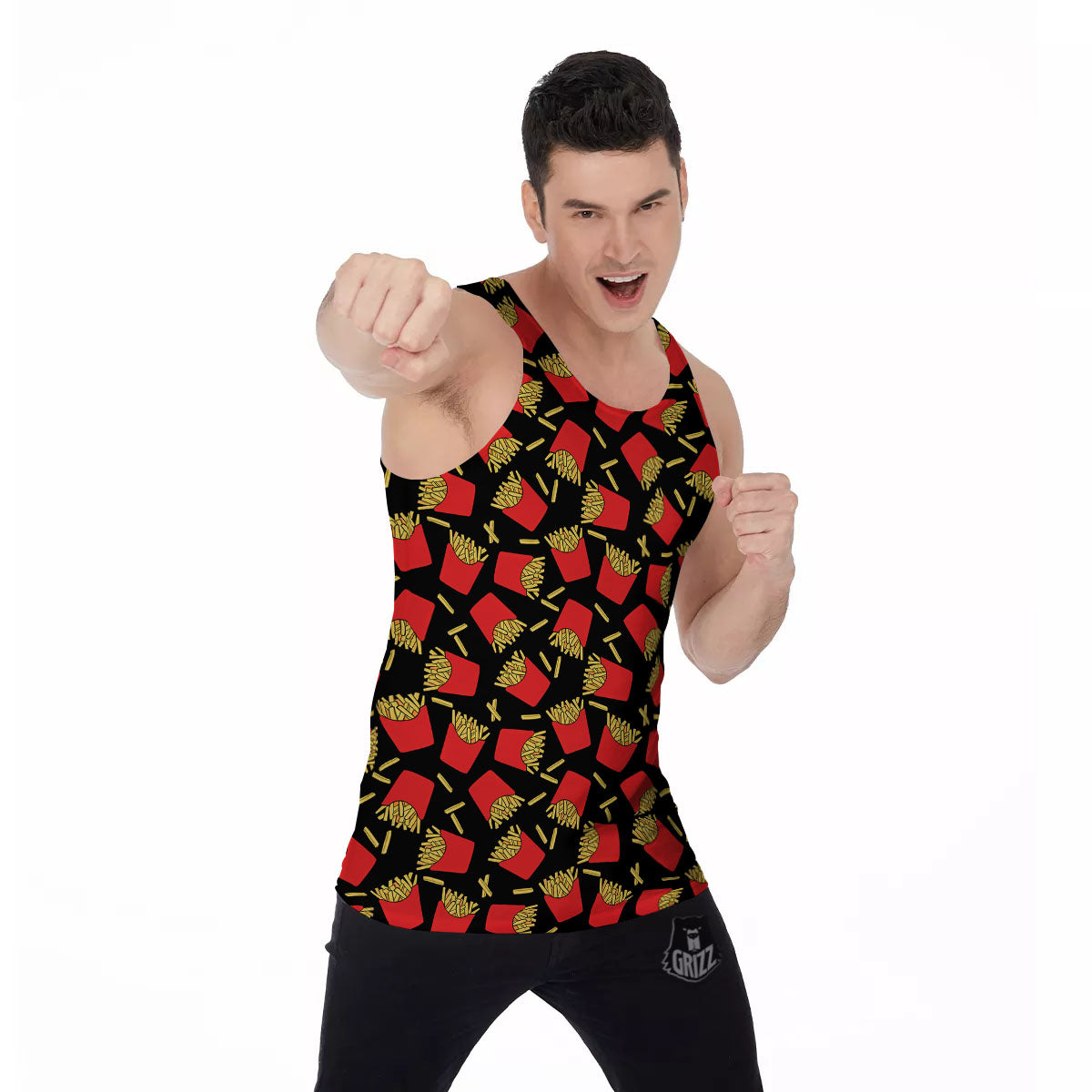 French Fries Doodle Print Pattern Men's Tank Top-grizzshop