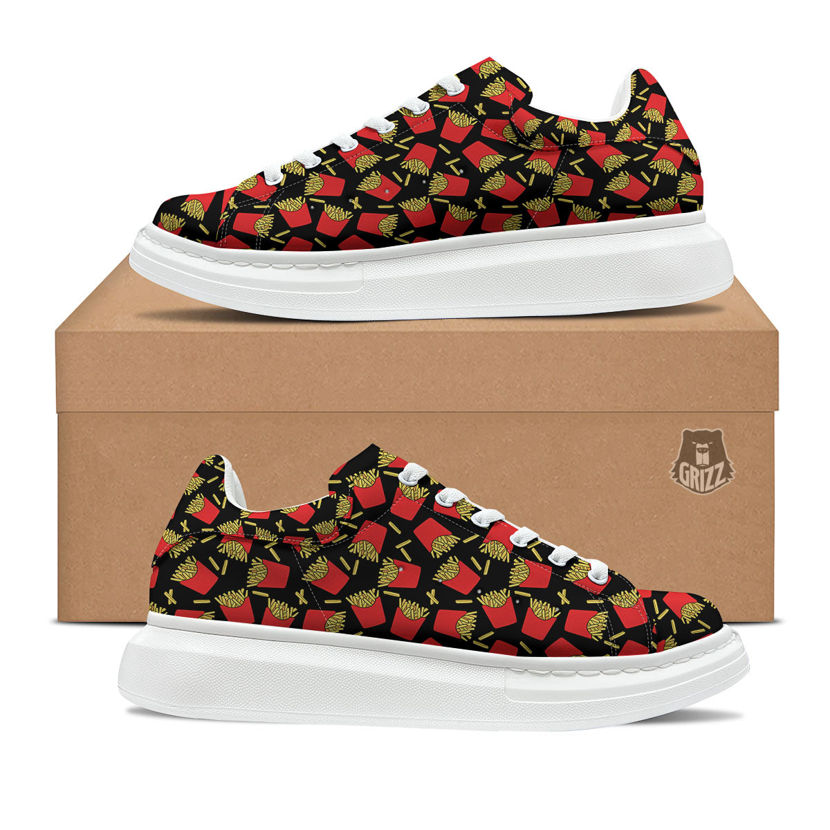 French Fries Doodle Print Pattern Platform Shoes-grizzshop