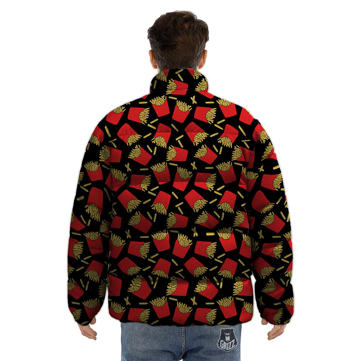 French Fries Doodle Print Pattern Puffer Jacket-grizzshop