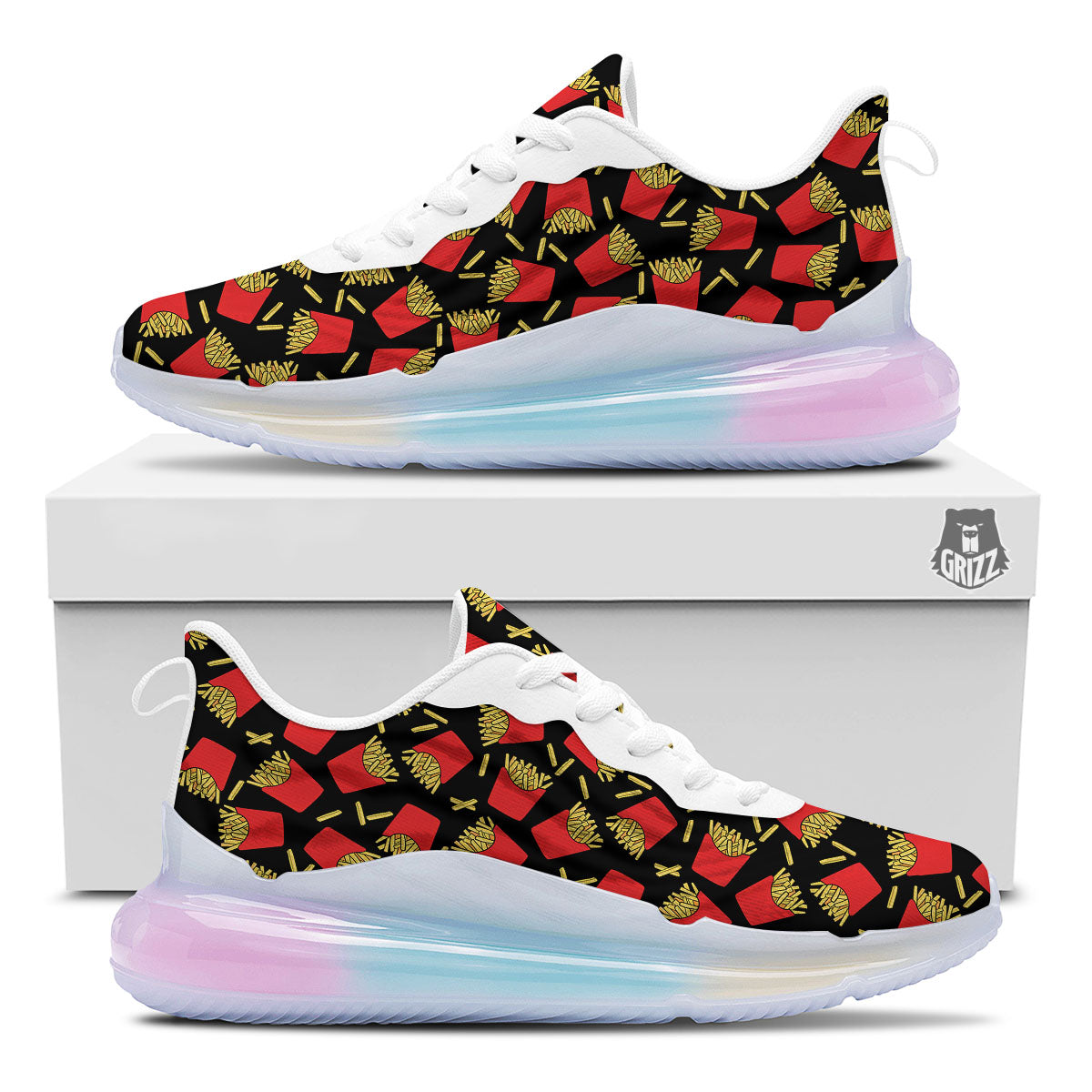 French Fries Doodle Print Pattern Running Sneakers-grizzshop