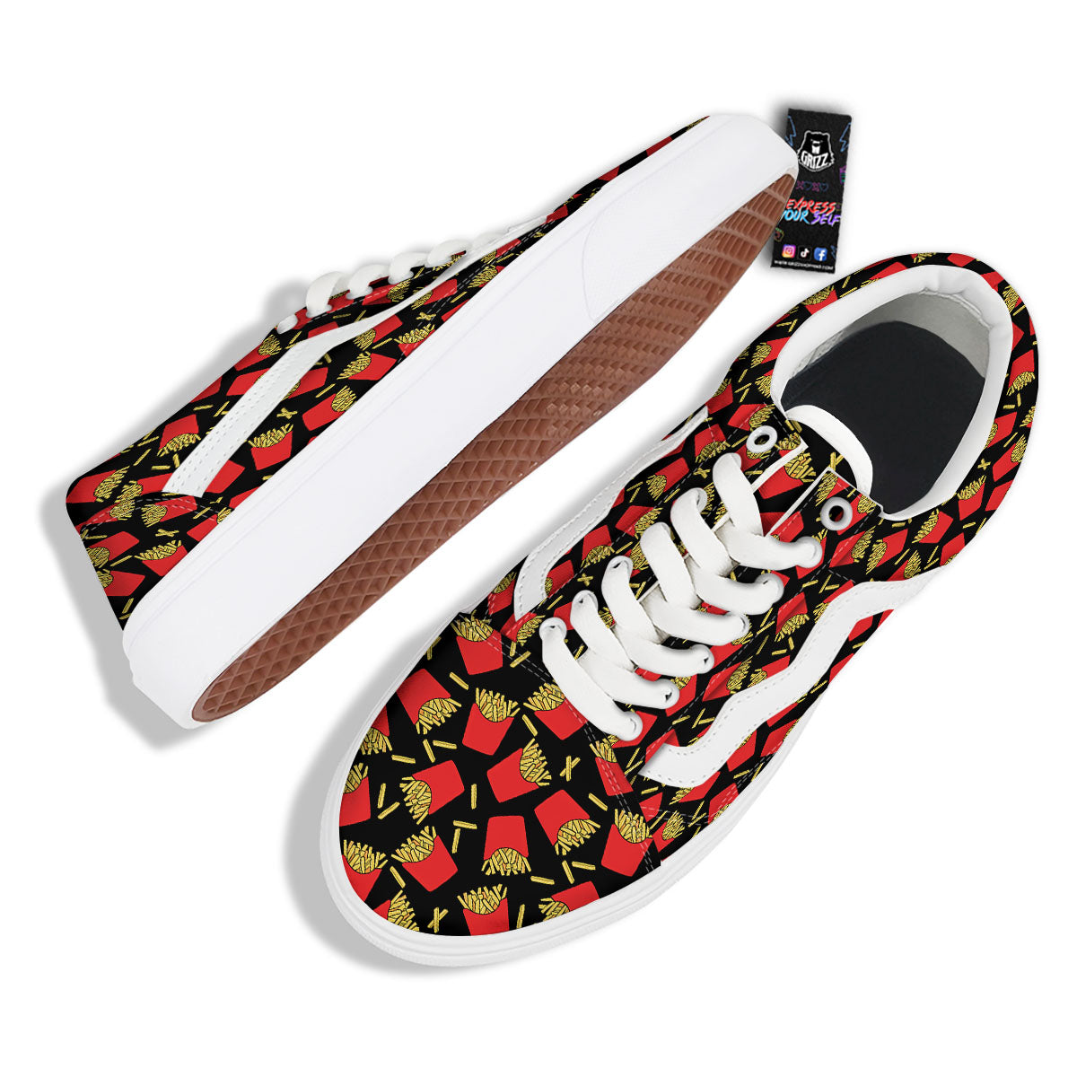 French Fries Doodle Print Pattern Skate Shoes-grizzshop