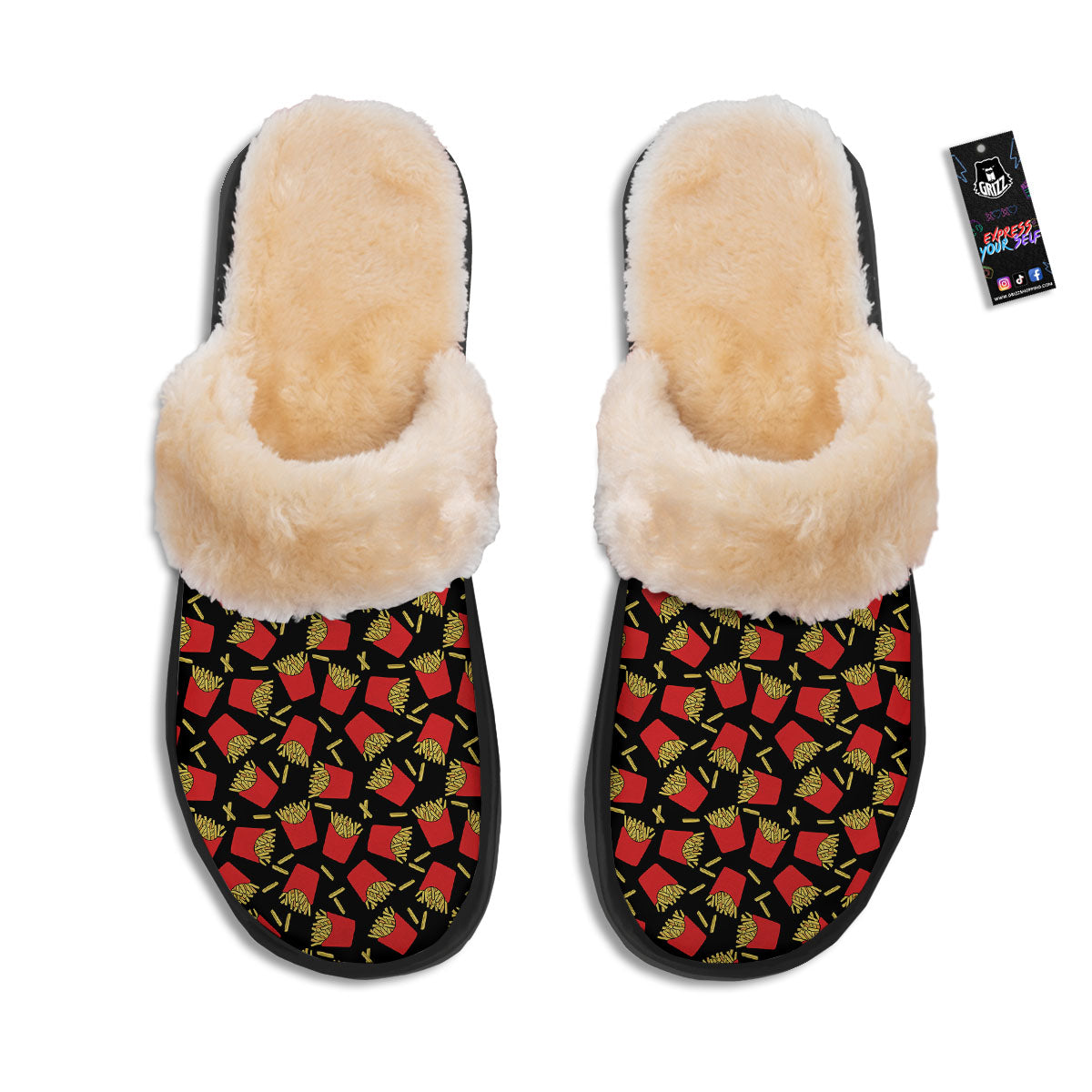 French Fries Doodle Print Pattern Slippers-grizzshop