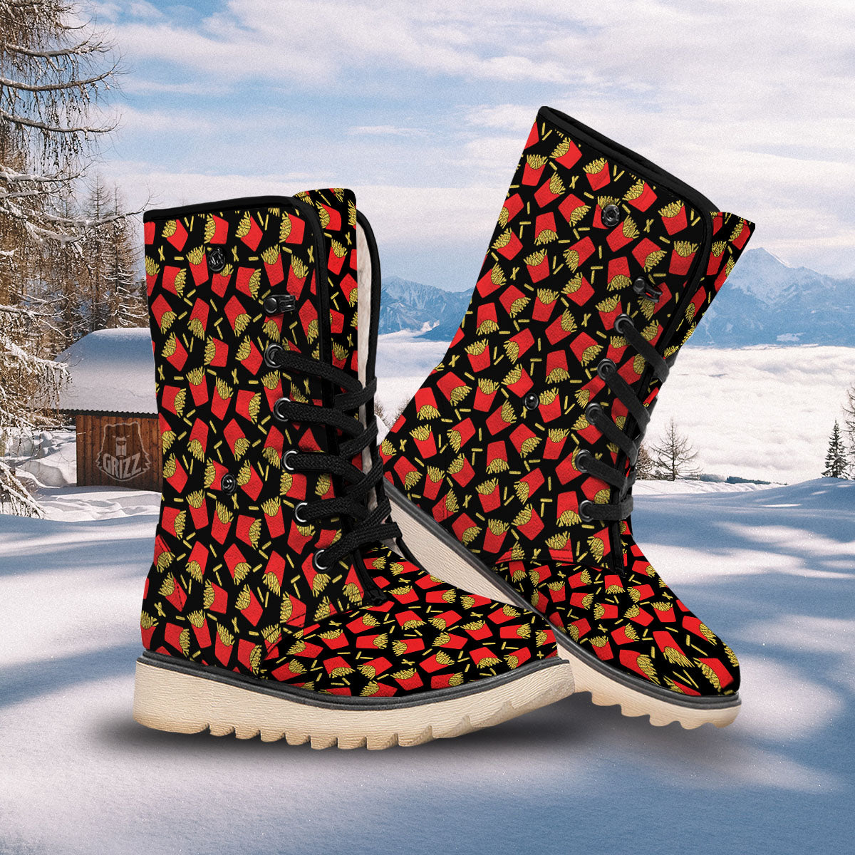 French Fries Doodle Print Pattern Snow Boots-grizzshop
