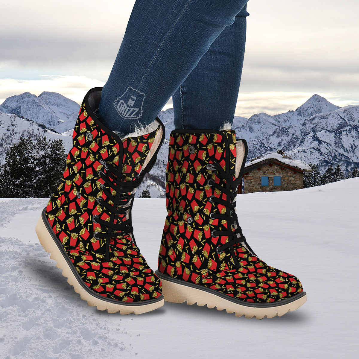 French Fries Doodle Print Pattern Snow Boots-grizzshop