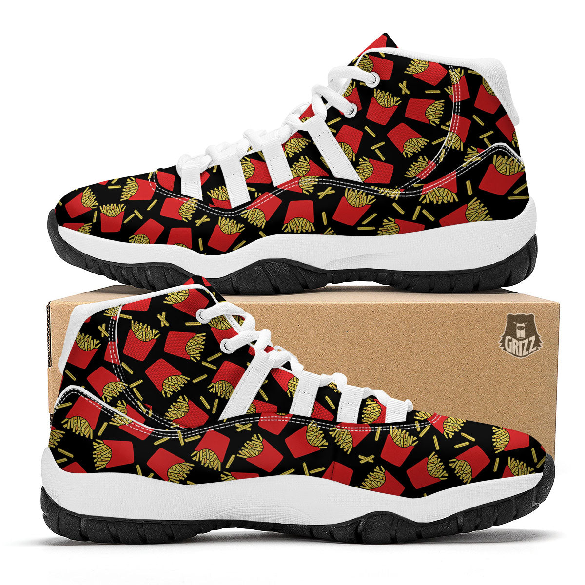 French Fries Doodle Print Pattern White Bball Shoes-grizzshop