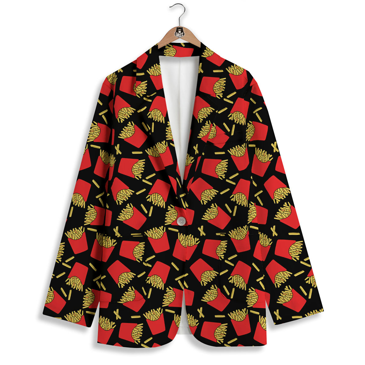 French Fries Doodle Print Pattern Women's Blazer-grizzshop