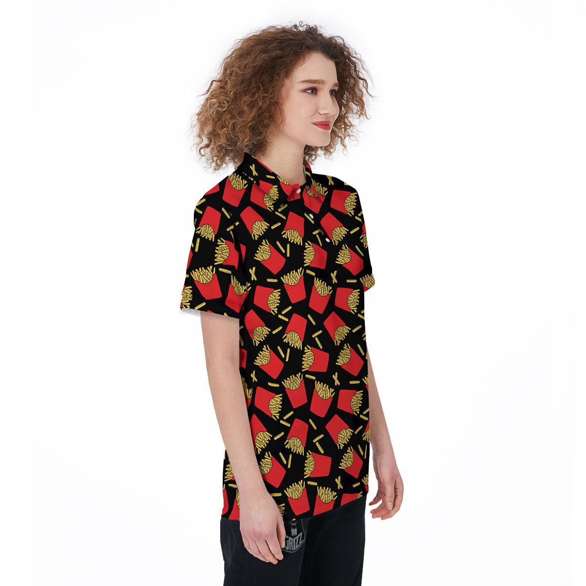 French Fries Doodle Print Pattern Women's Golf Shirts-grizzshop