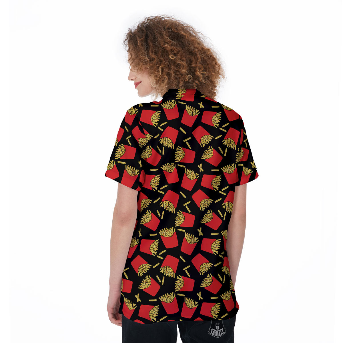 French Fries Doodle Print Pattern Women's Golf Shirts-grizzshop
