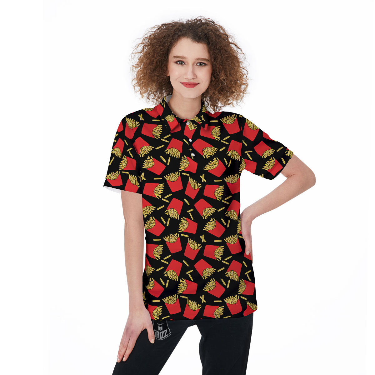 French Fries Doodle Print Pattern Women's Golf Shirts-grizzshop