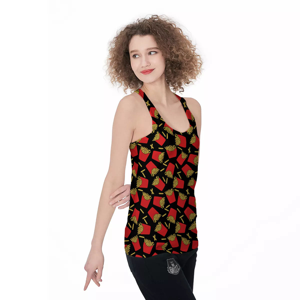 French Fries Doodle Print Pattern Women's Racerback Tank Top-grizzshop