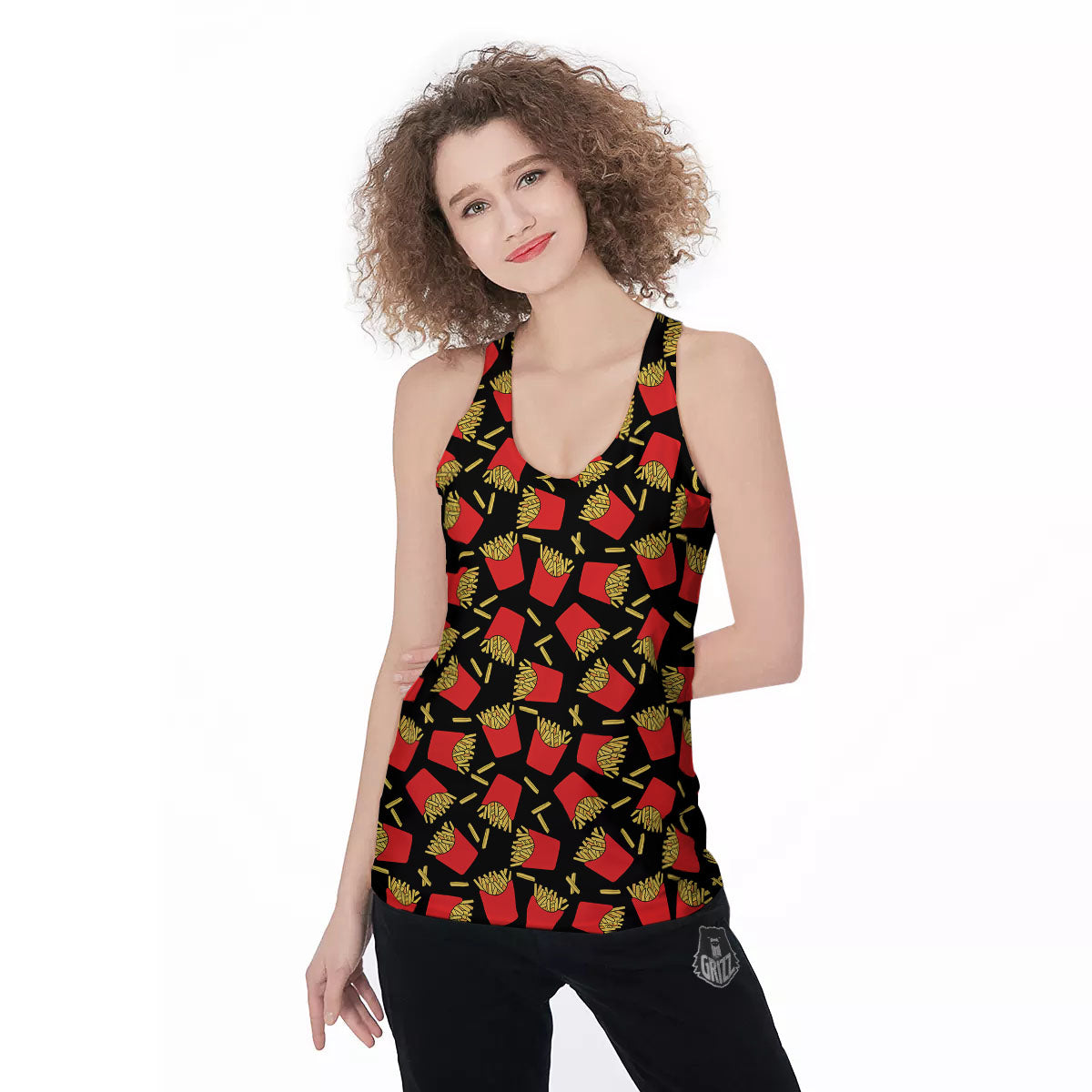 French Fries Doodle Print Pattern Women's Racerback Tank Top-grizzshop