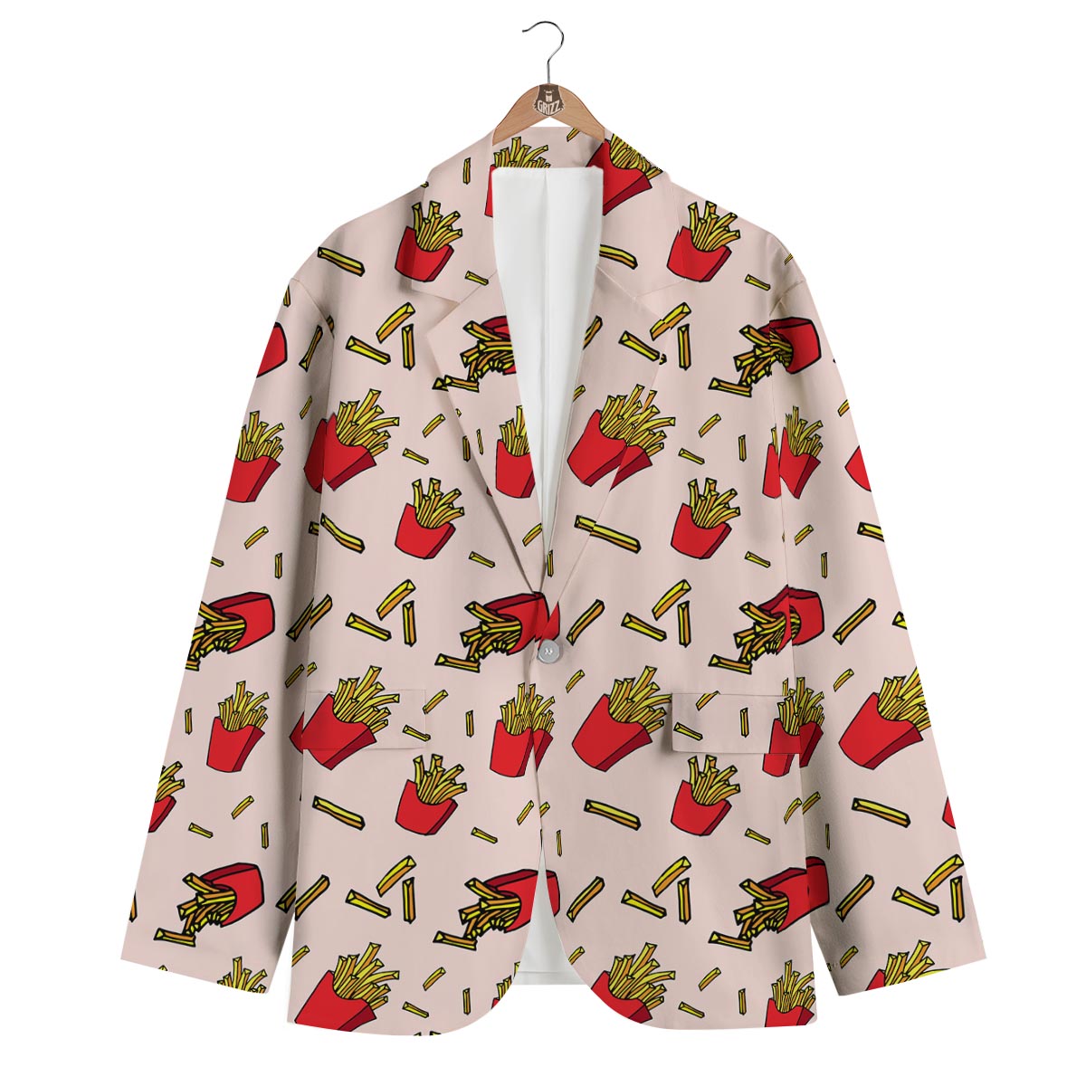 French Fries Pattern Print Men's Blazer-grizzshop