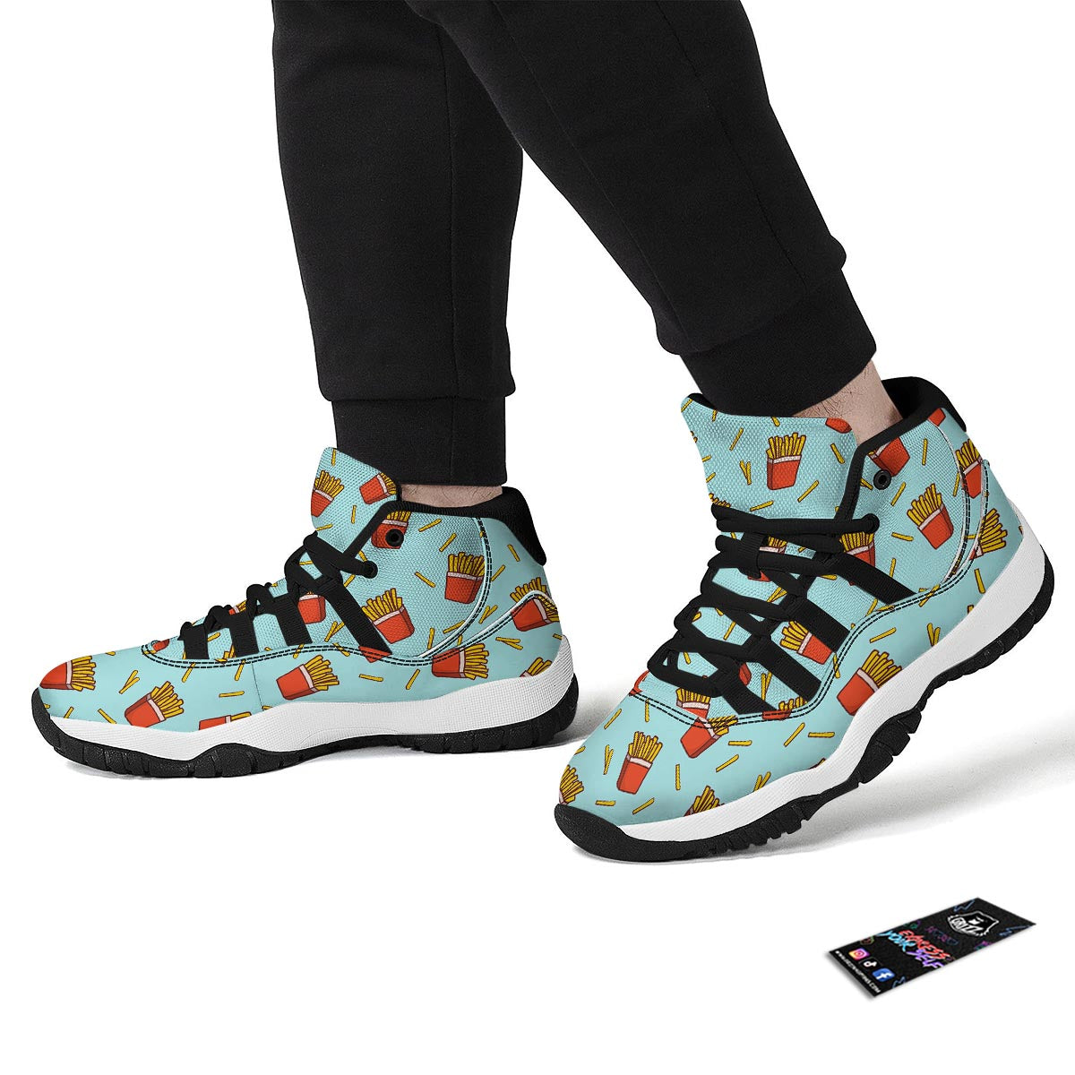 French Fries Print Pattern Black Bball Shoes-grizzshop