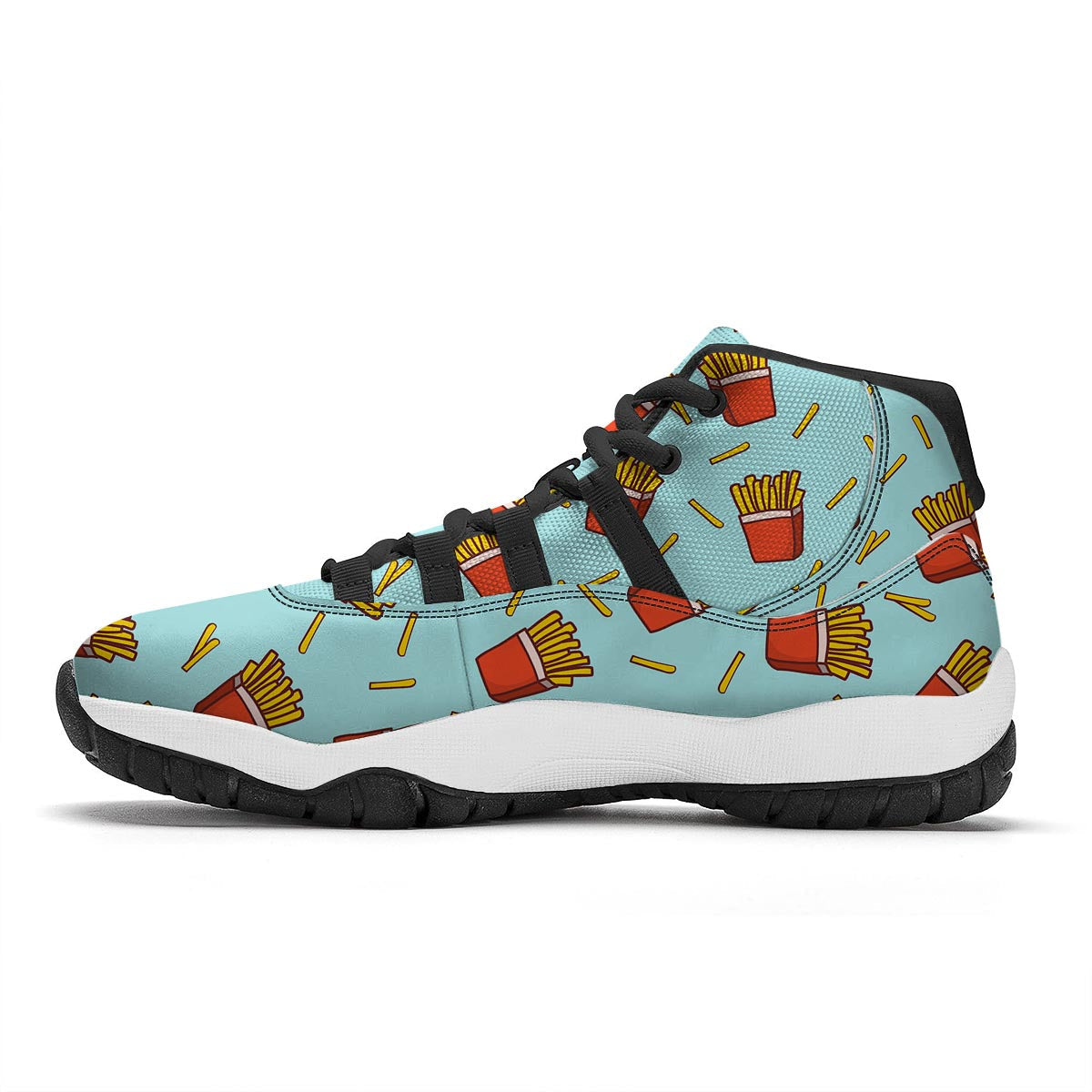 French Fries Print Pattern Black Bball Shoes-grizzshop