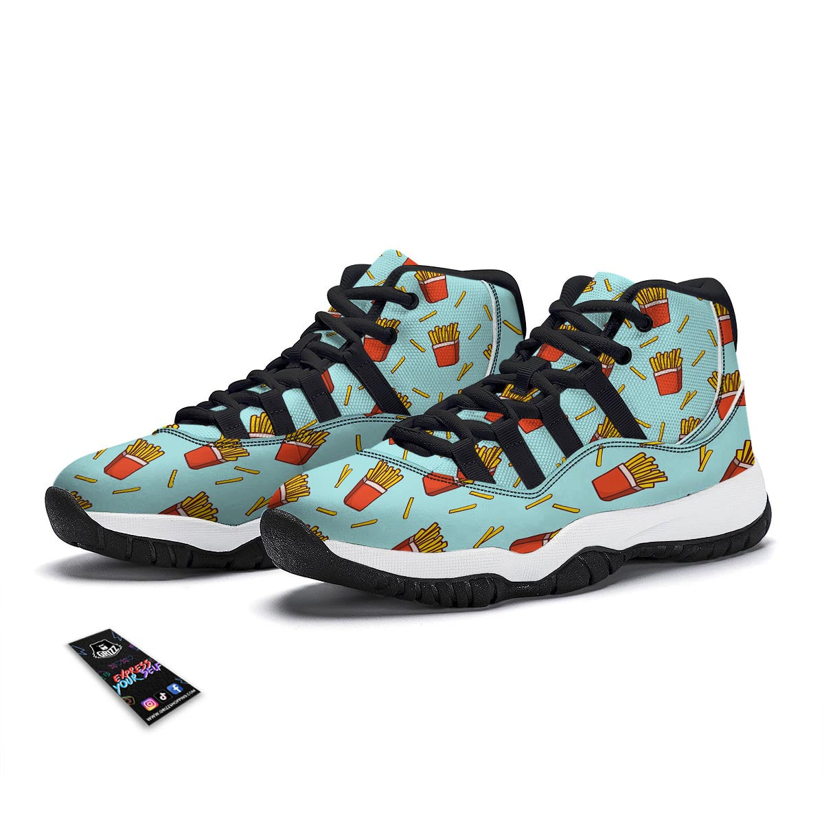 French Fries Print Pattern Black Bball Shoes-grizzshop