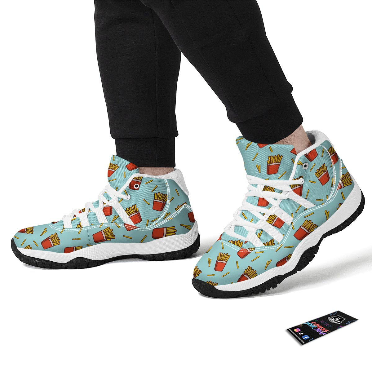 French Fries Print Pattern White Bball Shoes-grizzshop