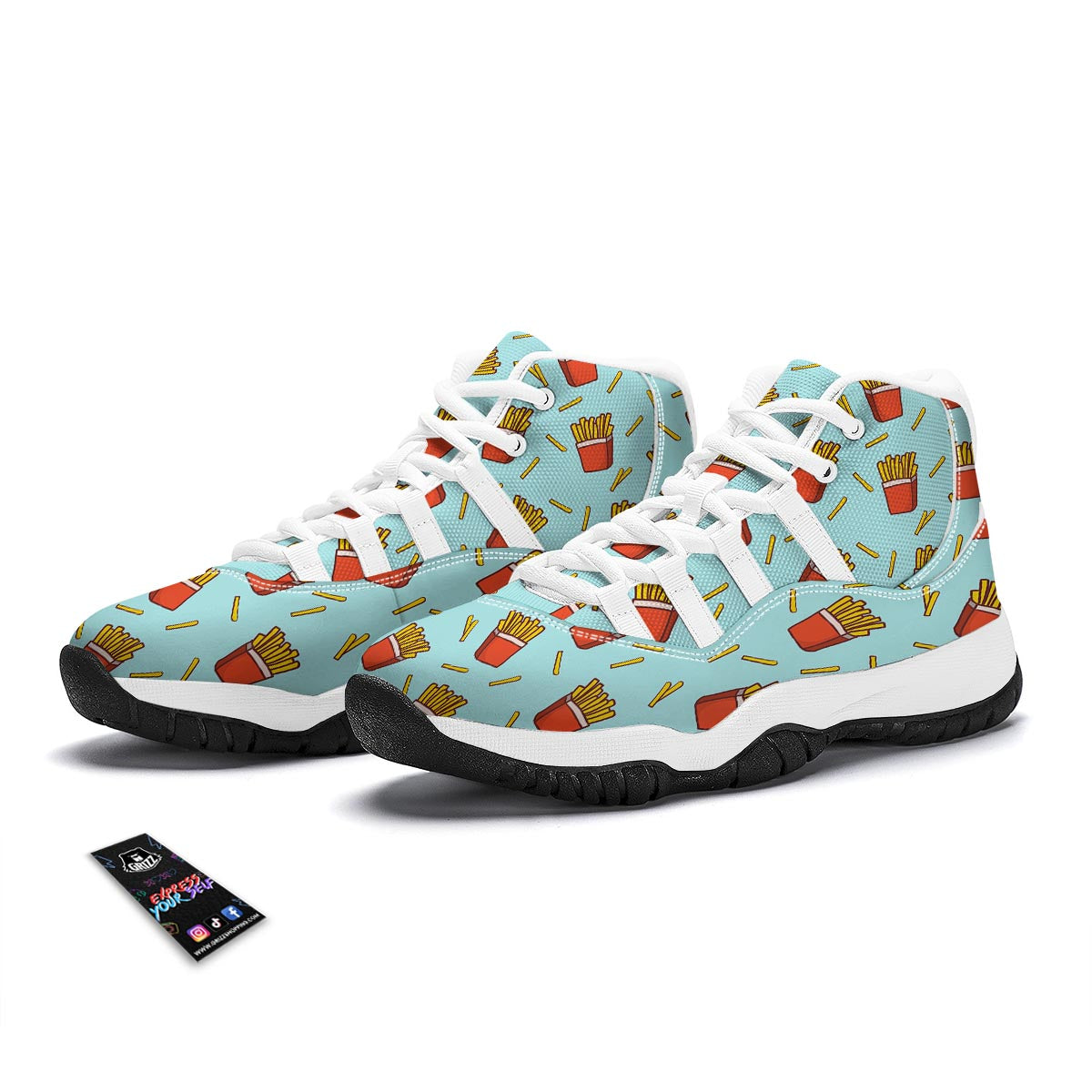 French Fries Print Pattern White Bball Shoes-grizzshop
