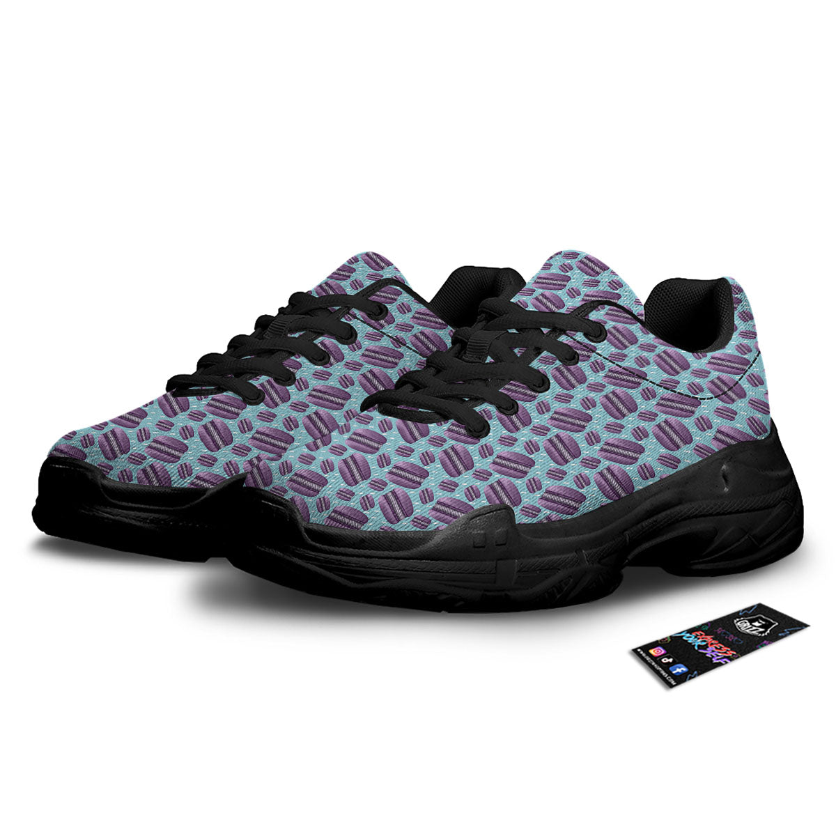French Macarons Print Pattern Black Chunky Shoes-grizzshop