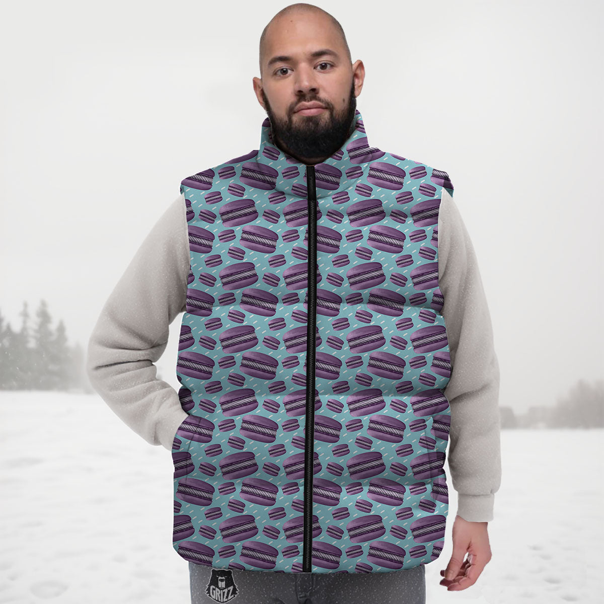 French Macarons Print Pattern Down Vest