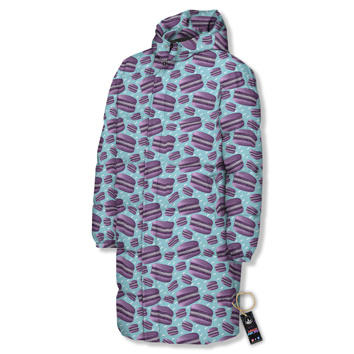 French Macarons Print Pattern Long Down Jacket-grizzshop