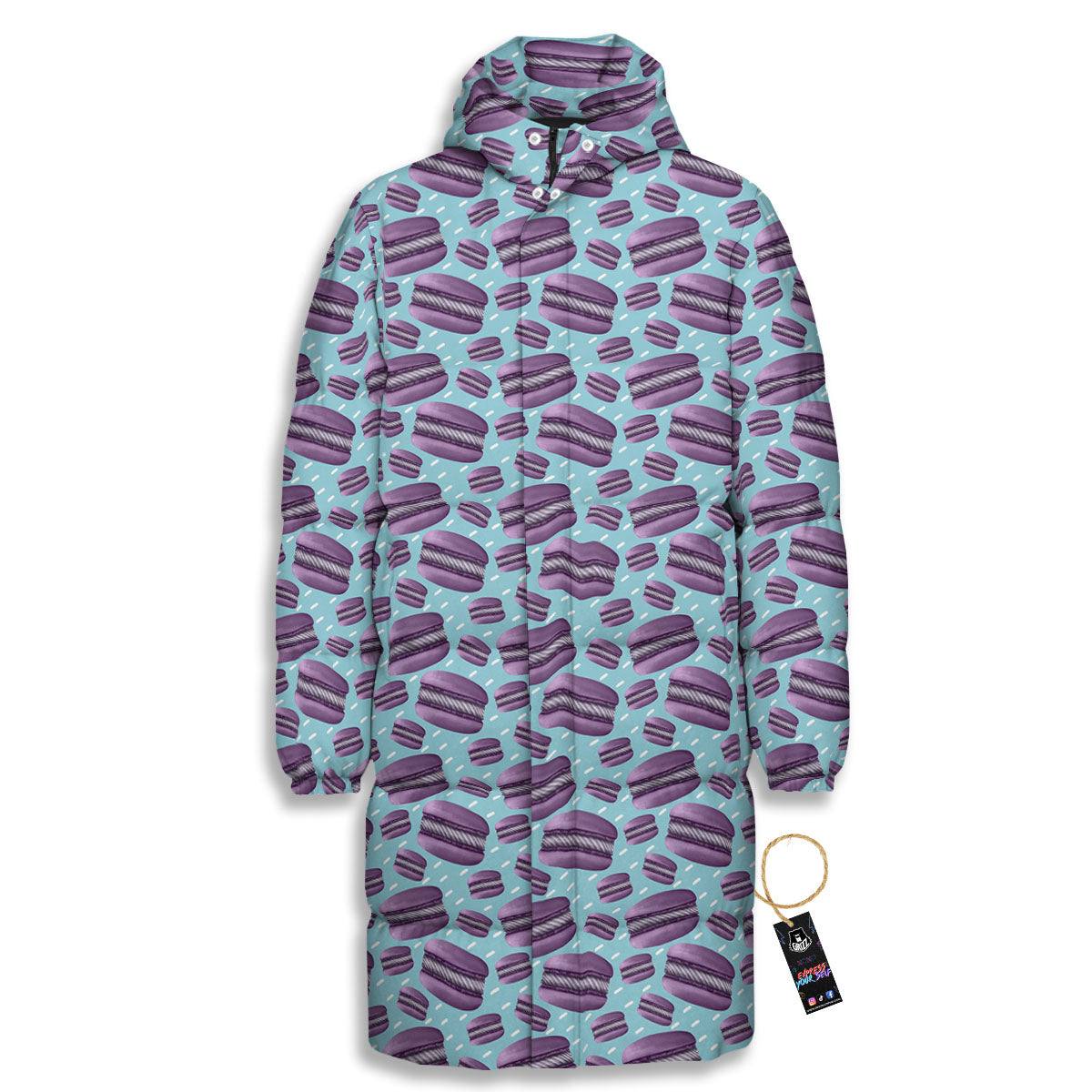 French Macarons Print Pattern Long Down Jacket-grizzshop