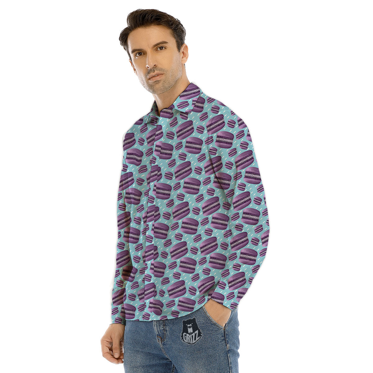 French Macarons Print Pattern Men's Dress Shirts-grizzshop