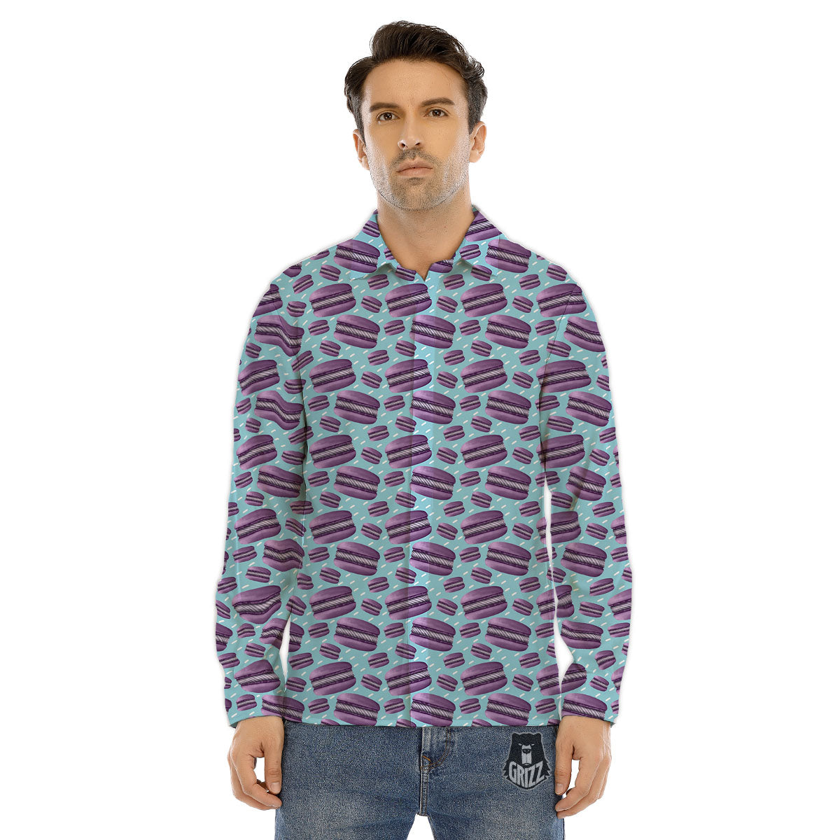 French Macarons Print Pattern Men's Dress Shirts-grizzshop