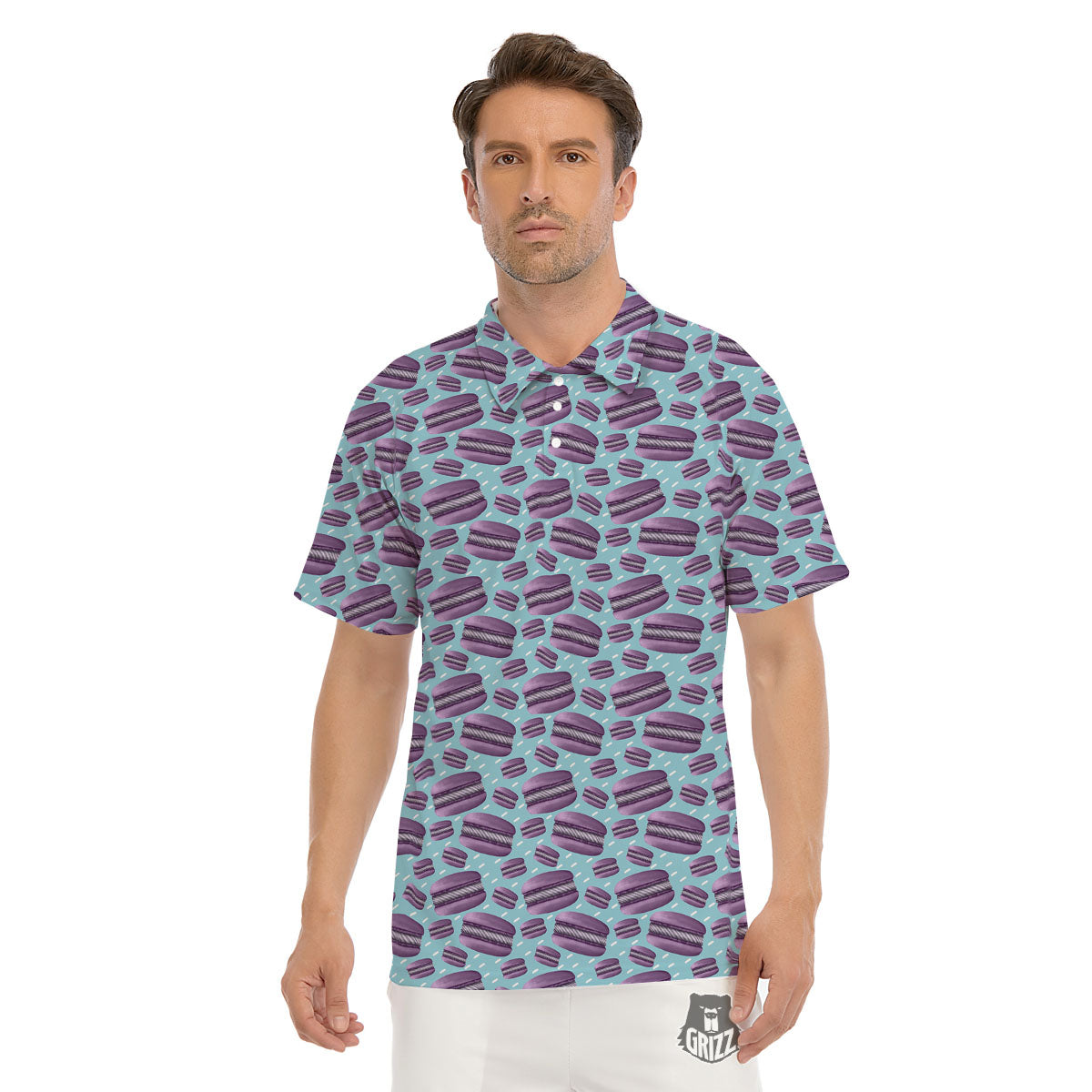 French Macarons Print Pattern Men's Golf Shirts-grizzshop