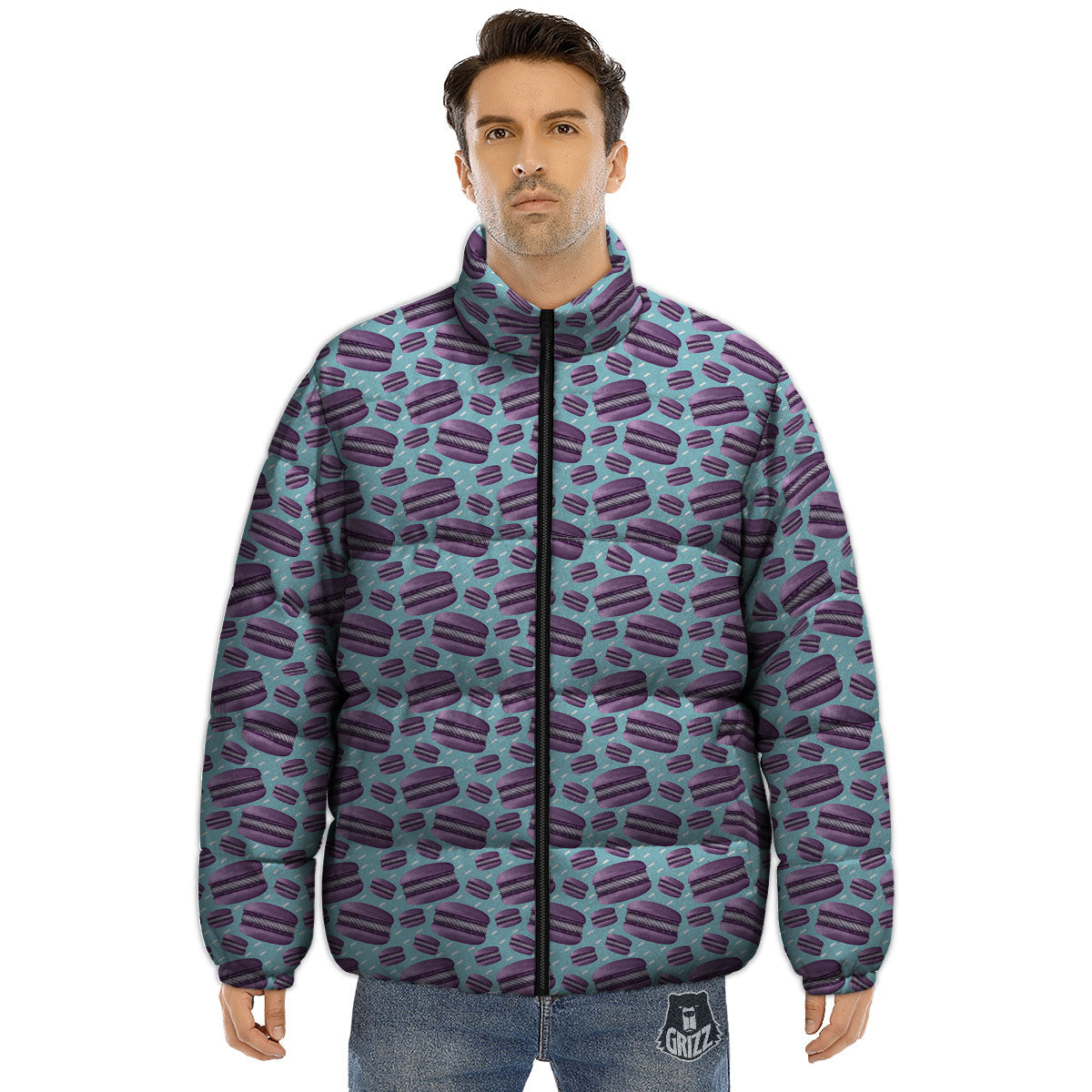 French Macarons Print Pattern Puffer Jacket-grizzshop