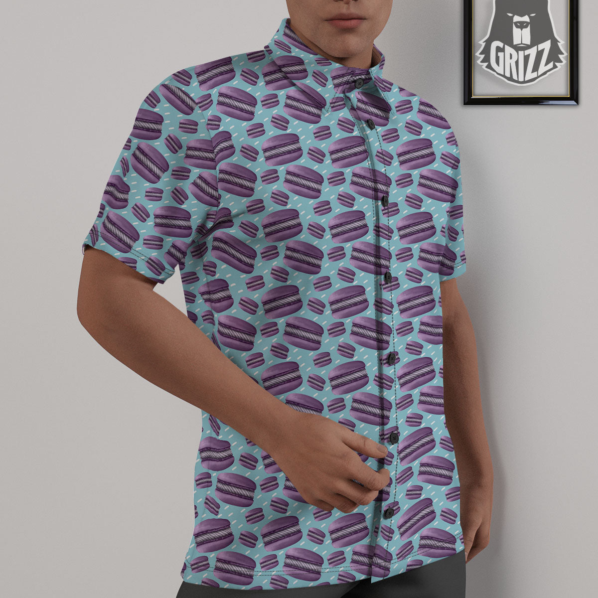 French Macarons Print Pattern Untucked Shirts-grizzshop