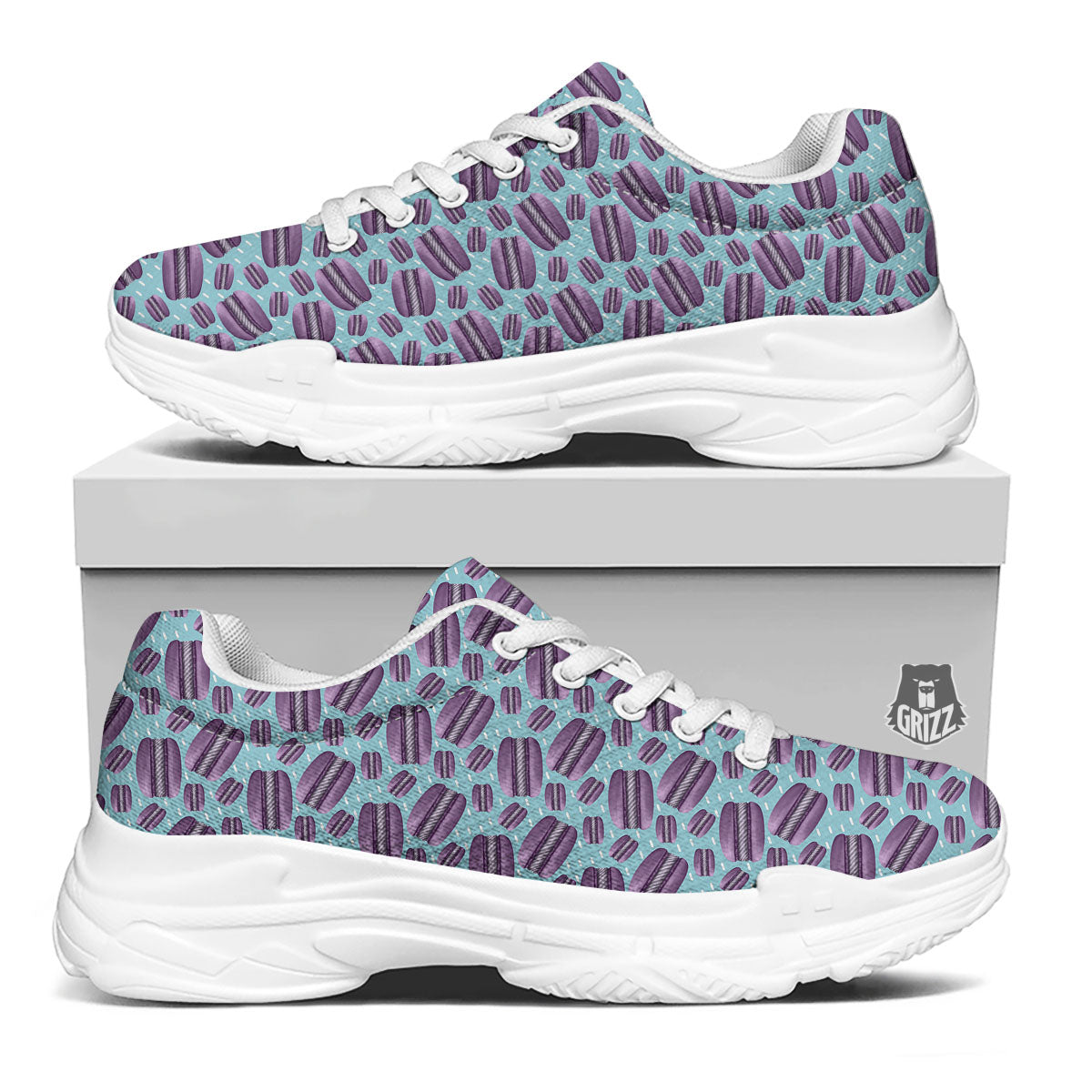 French Macarons Print Pattern White Chunky Shoes-grizzshop