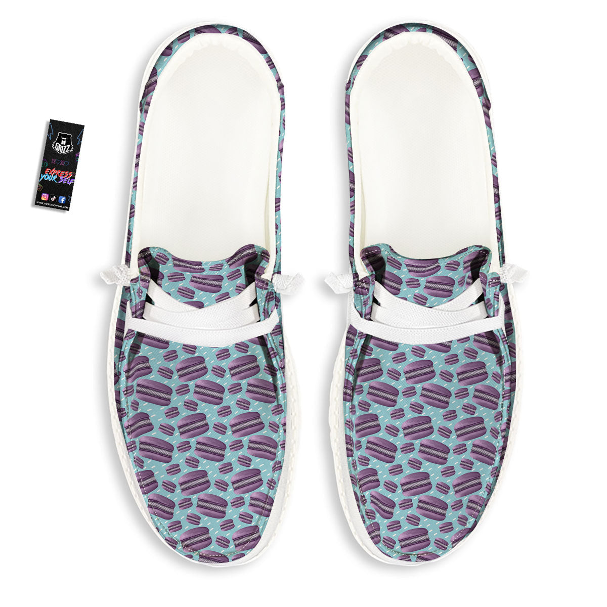 French Macarons Print Pattern White Loafers-grizzshop