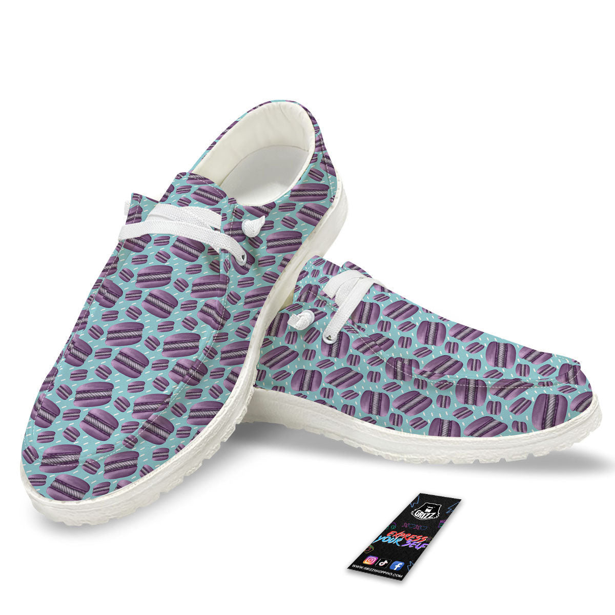 French Macarons Print Pattern White Loafers-grizzshop