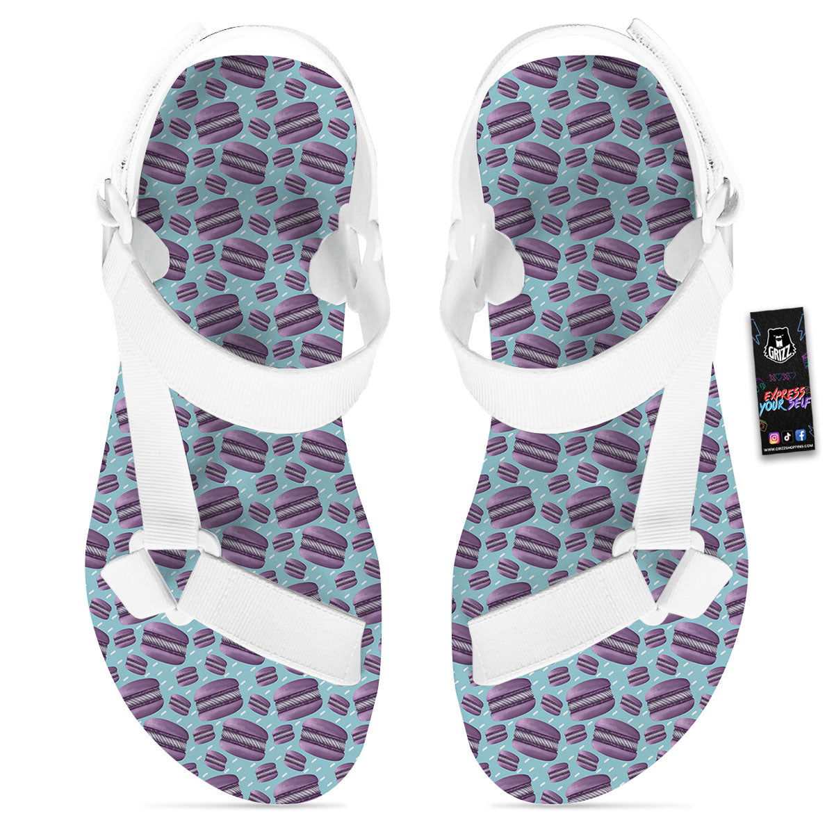 French Macarons Print Pattern White Open Toe Sandals-grizzshop