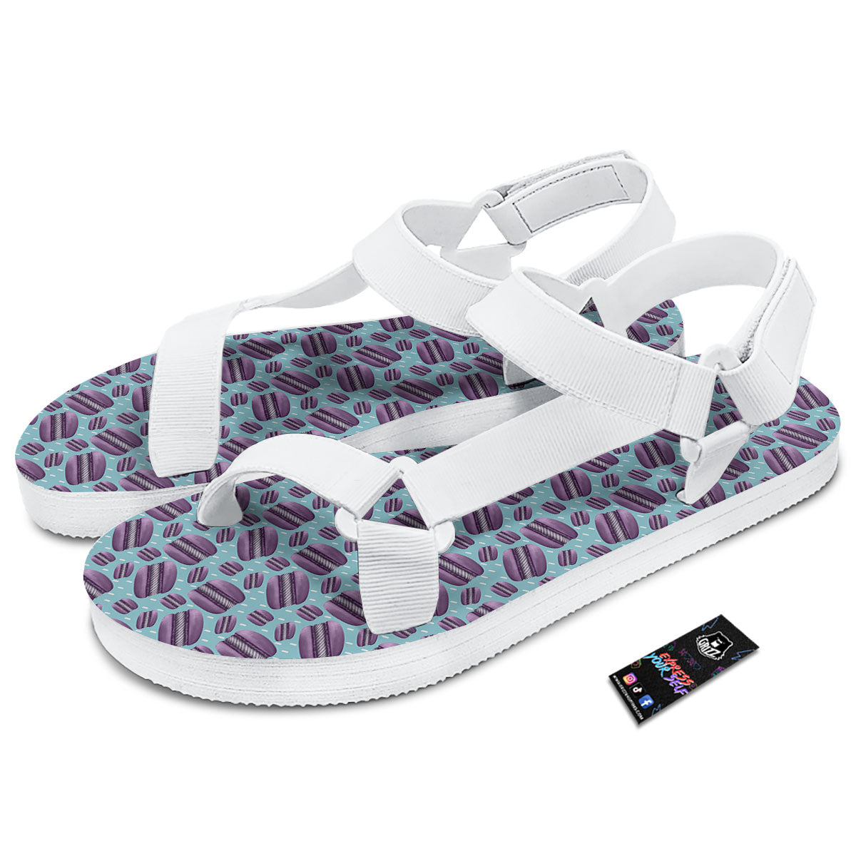 French Macarons Print Pattern White Open Toe Sandals-grizzshop