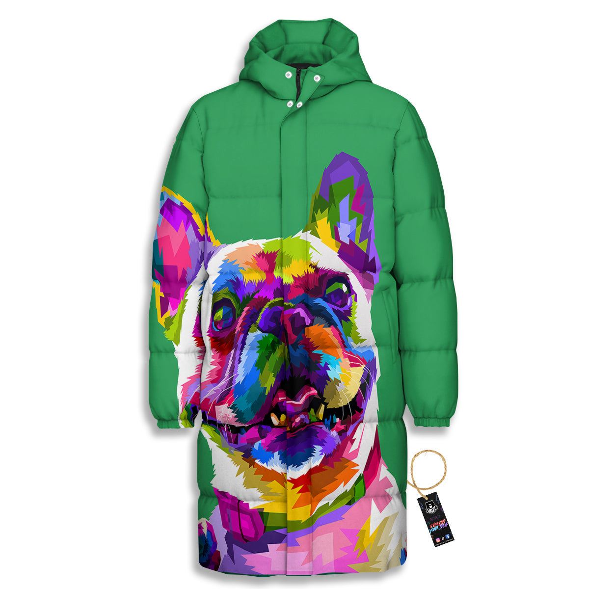 French Bulldog Coloful Print Long Down Jacket