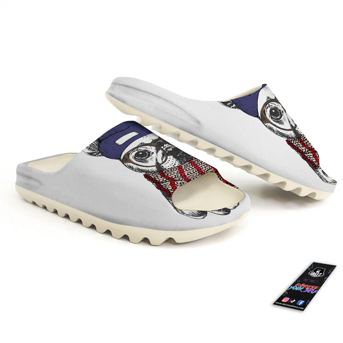 French Bulldog Wearing Glasses Print Sandals-grizzshop