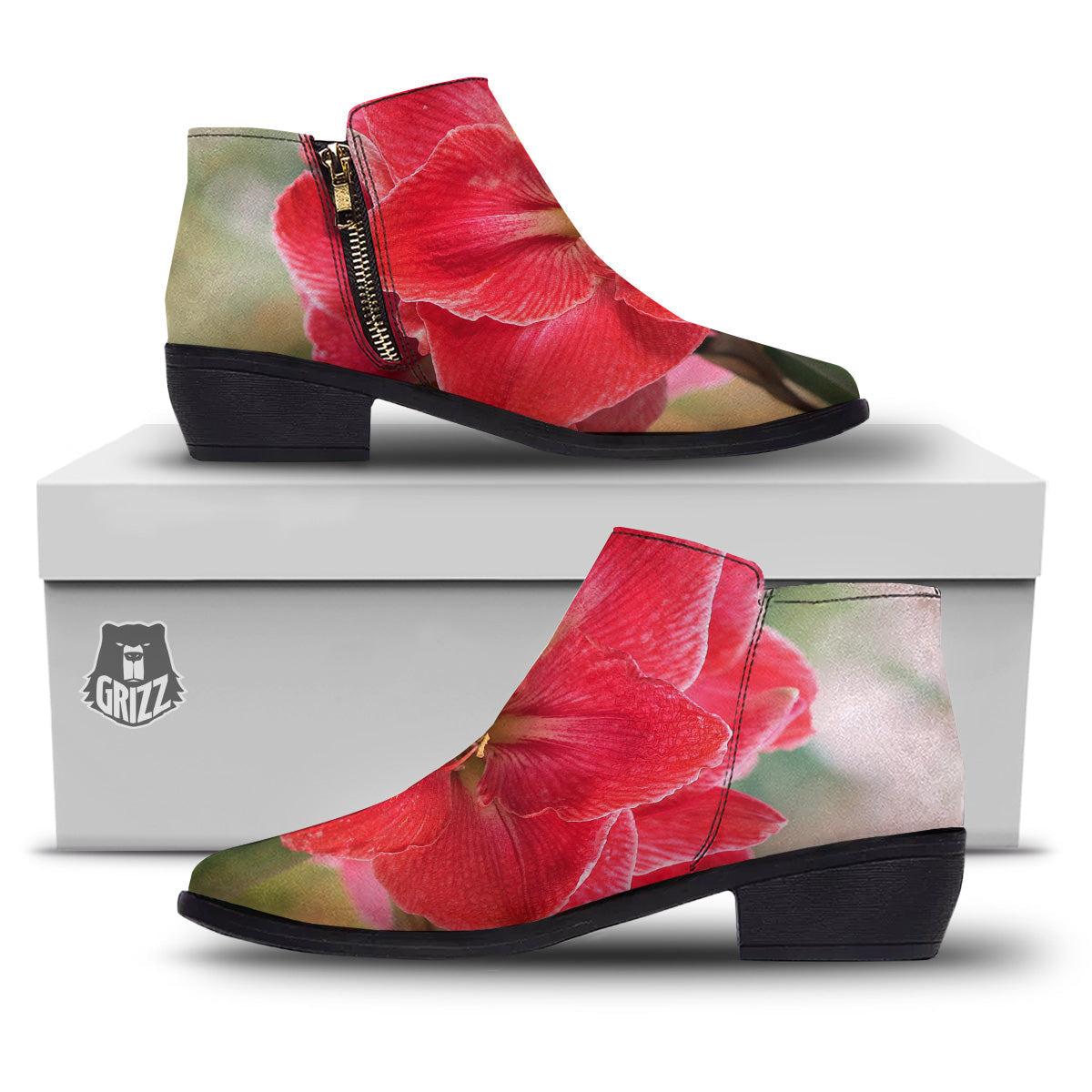 Fresh Amaryllis Print Ankle Boots-grizzshop