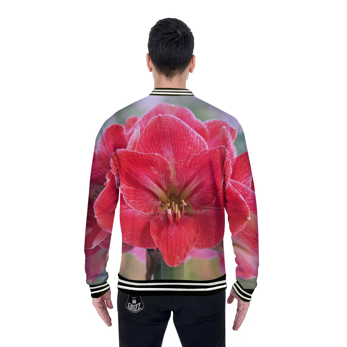 Fresh Amaryllis Print Baseball Jacket-grizzshop