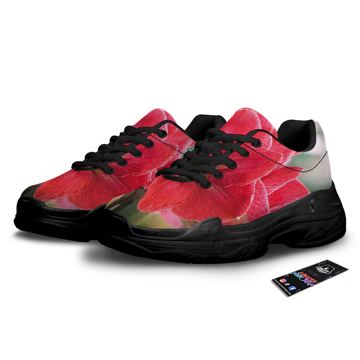 Fresh Amaryllis Print Black Chunky Shoes-grizzshop