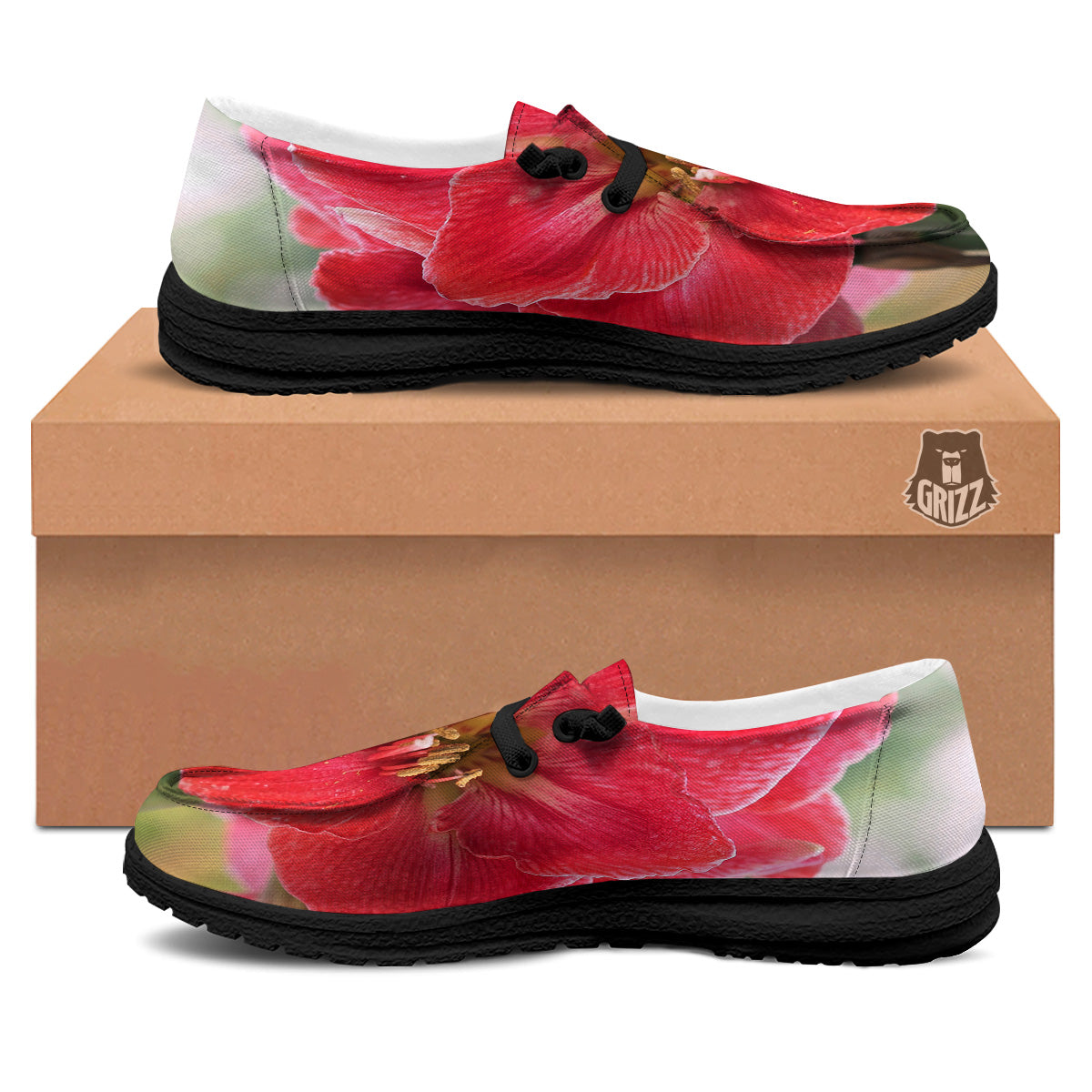 Fresh Amaryllis Print Black Loafers-grizzshop