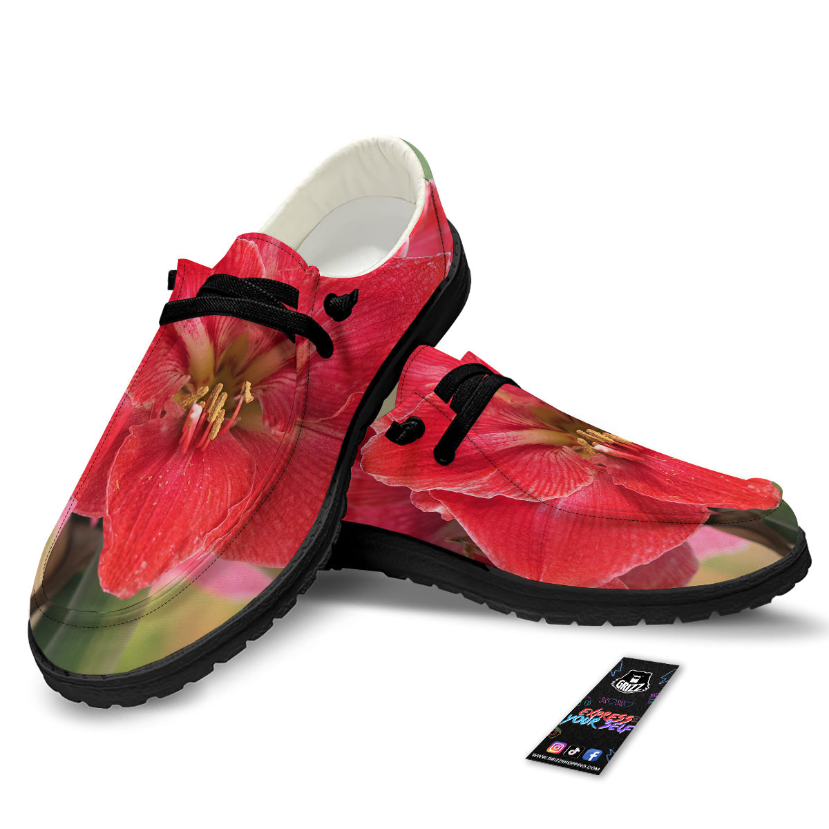 Fresh Amaryllis Print Black Loafers-grizzshop