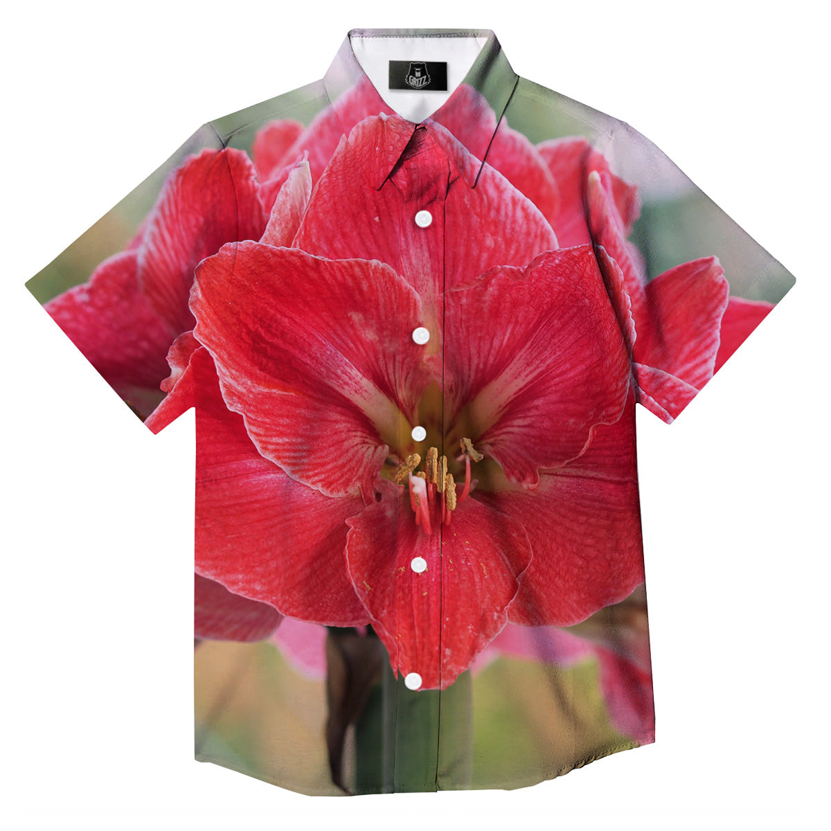 Fresh Amaryllis Print Button Up Shirt-grizzshop