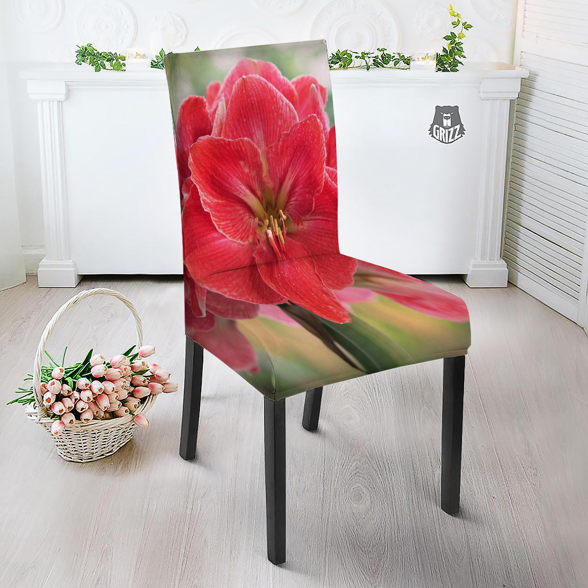 Fresh Amaryllis Print Dining Chair Slipcover-grizzshop