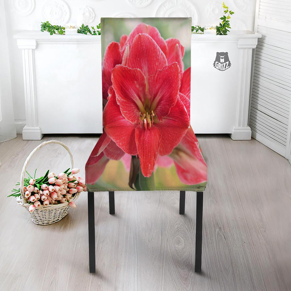 Fresh Amaryllis Print Dining Chair Slipcover-grizzshop