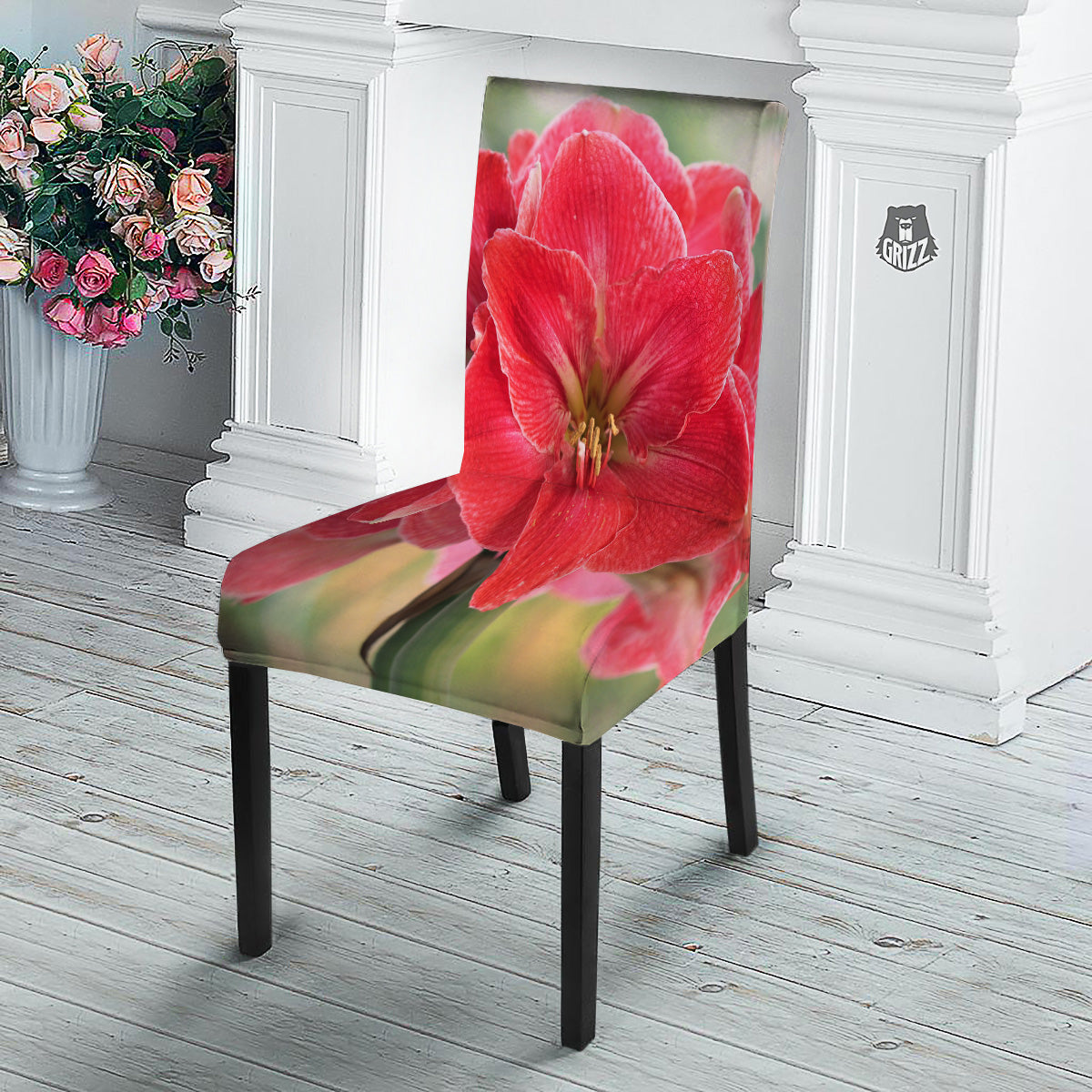Fresh Amaryllis Print Dining Chair Slipcover-grizzshop