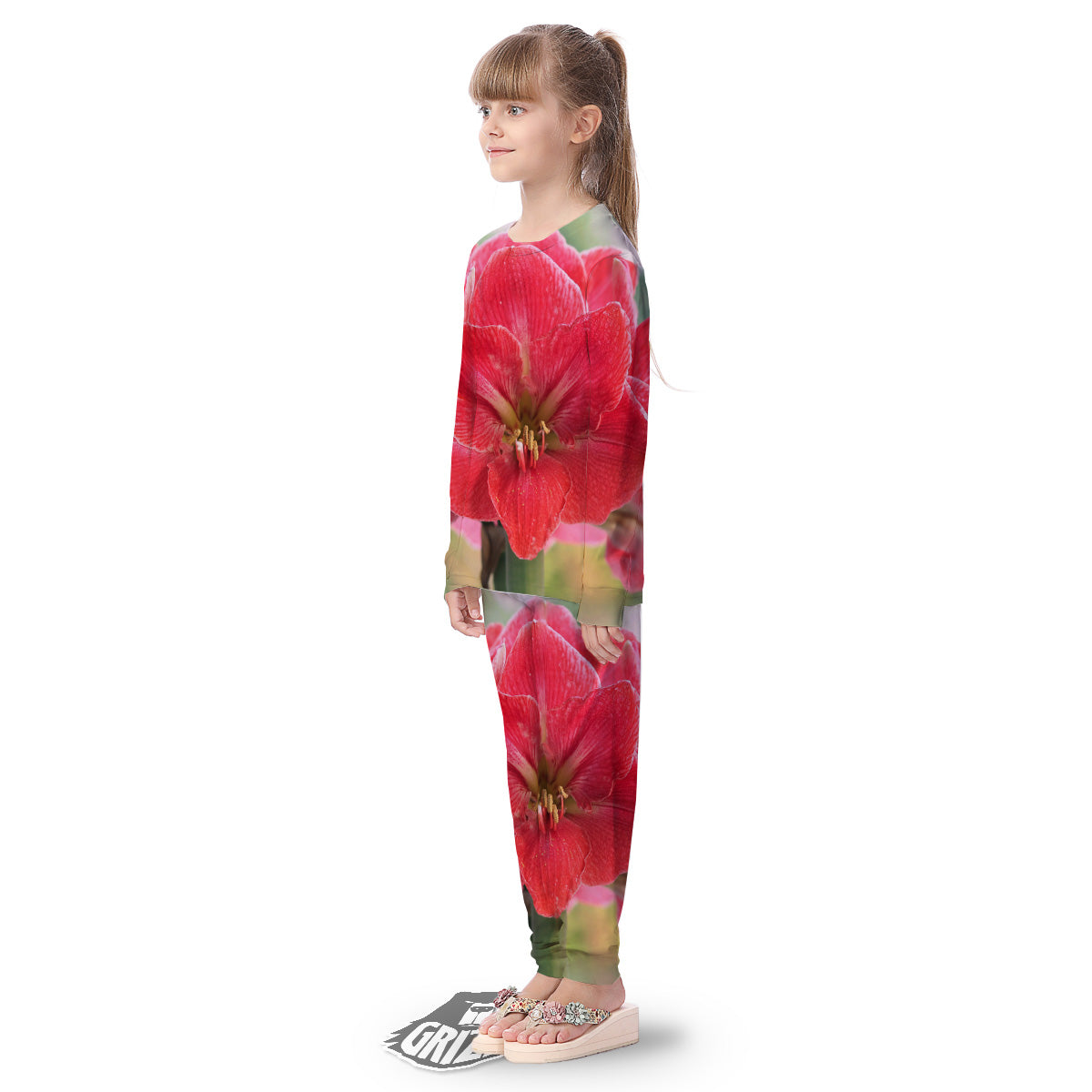 Fresh Amaryllis Print Kid's Pajamas-grizzshop